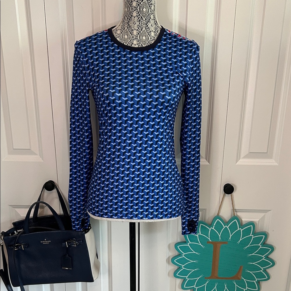 Tory Sport Navy Patterned Long Sleeve Top